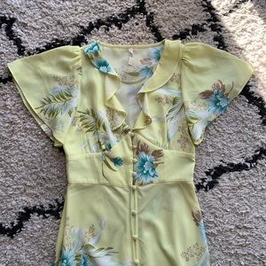 Urban Outfitter Yellow Floral Midi Tea Dress